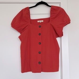 NWT Madewell Jacquard Square-Neck Puff-Sleeve Top, Rusted Clay size Medium